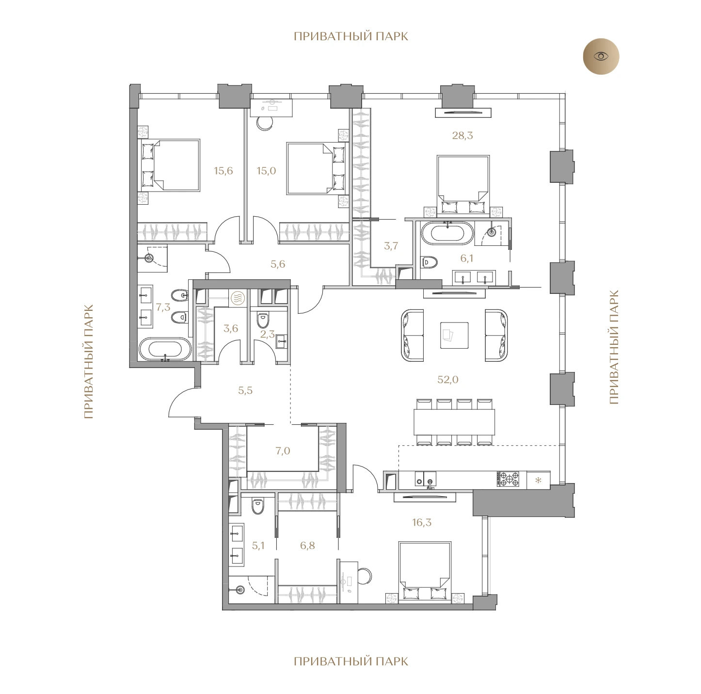 4-комнатные квартиры от 154 м² — 194,9 млн ₽